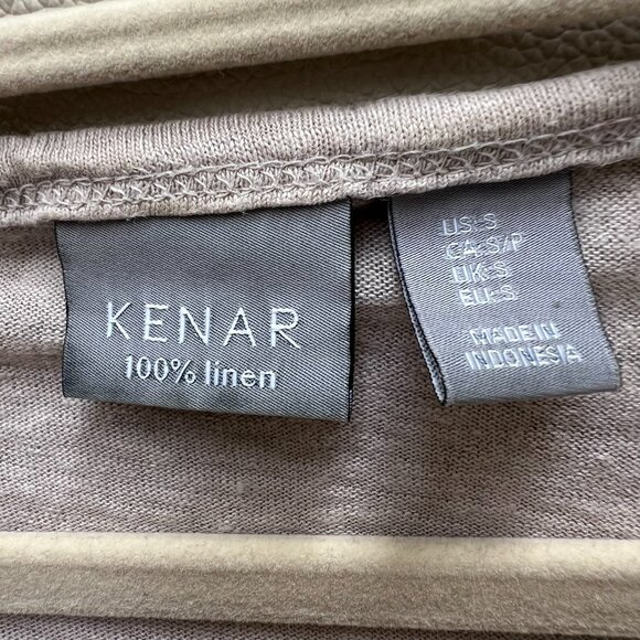 Kenar 100% Linen Sand Beige Scoop Neck Split Hem Short Sleeve Tee T Shirt Tunic - Picture 2 of 5